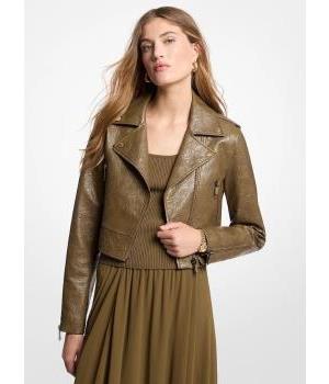 Chaqueta Michael Kors corta efecto arrugado con cremallera