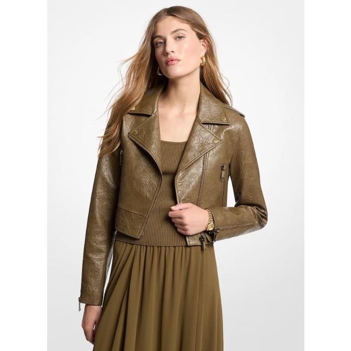 Chaqueta Michael Kors corta efecto arrugado con cremallera